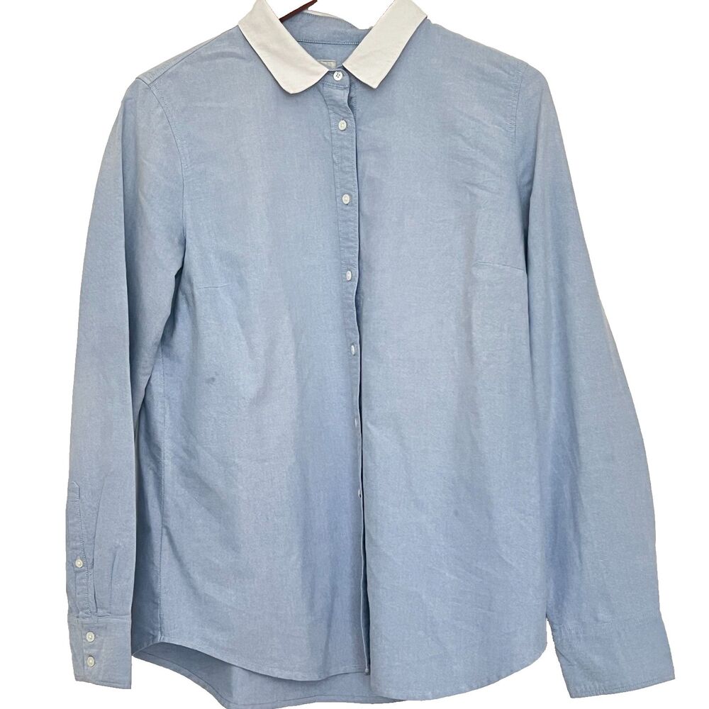 J.Crew womens shirt 10 the boy shirt blue oxford cloth white collar Cotton